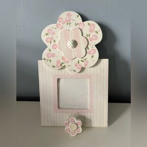 Floral Pink and White hand painted wood Picture Frame